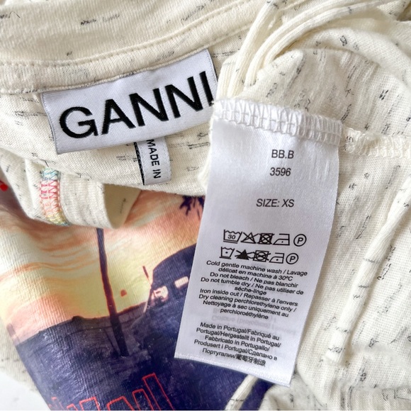 [ganni] greetings from fringe crop beach graphic short sleeve tee egret XS - Picture 10 of 10